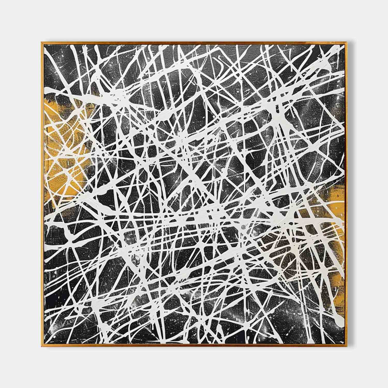 Tactile Web Oil Painting Black White Gold Bold