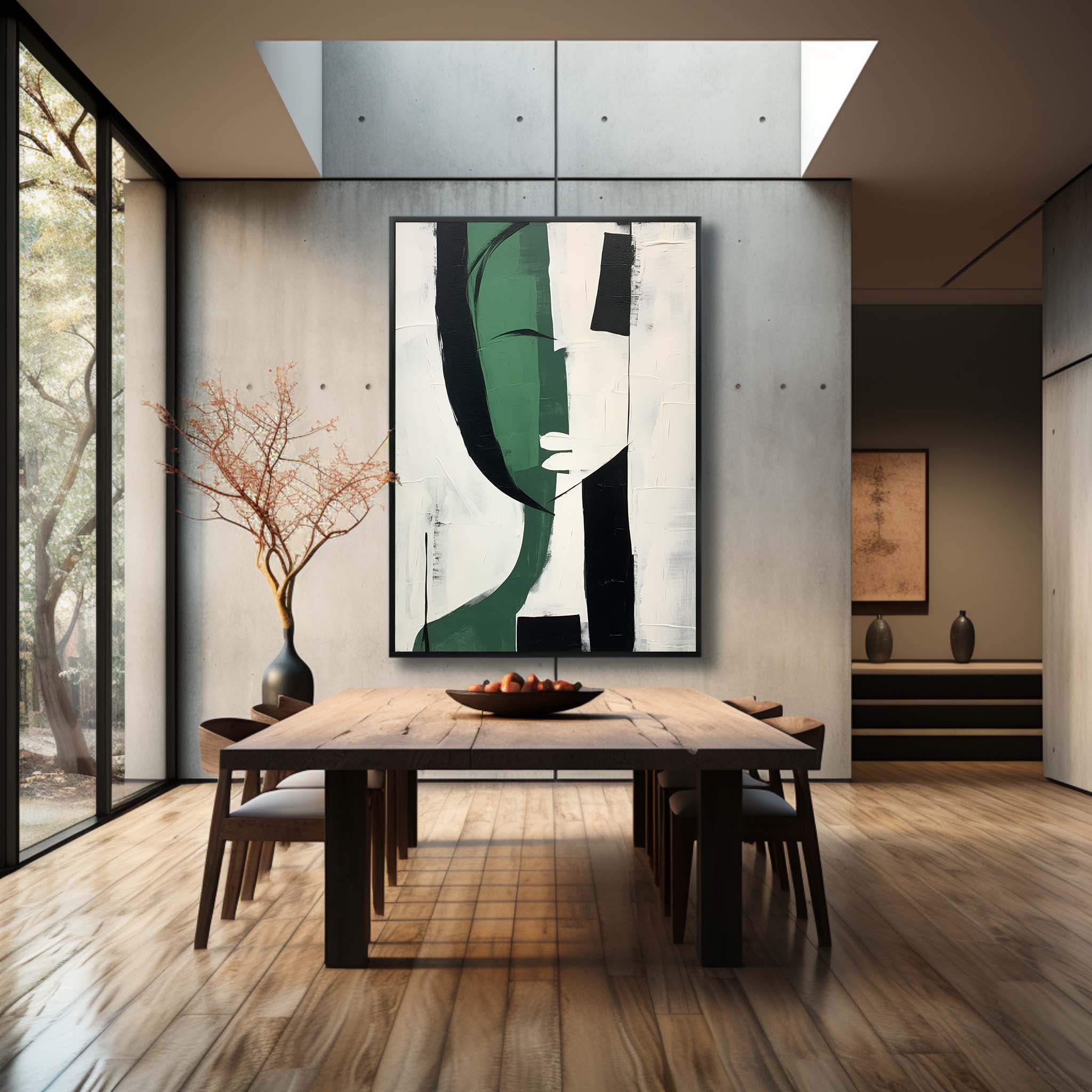 Modern Abstract Female Portrait Painting Green Black