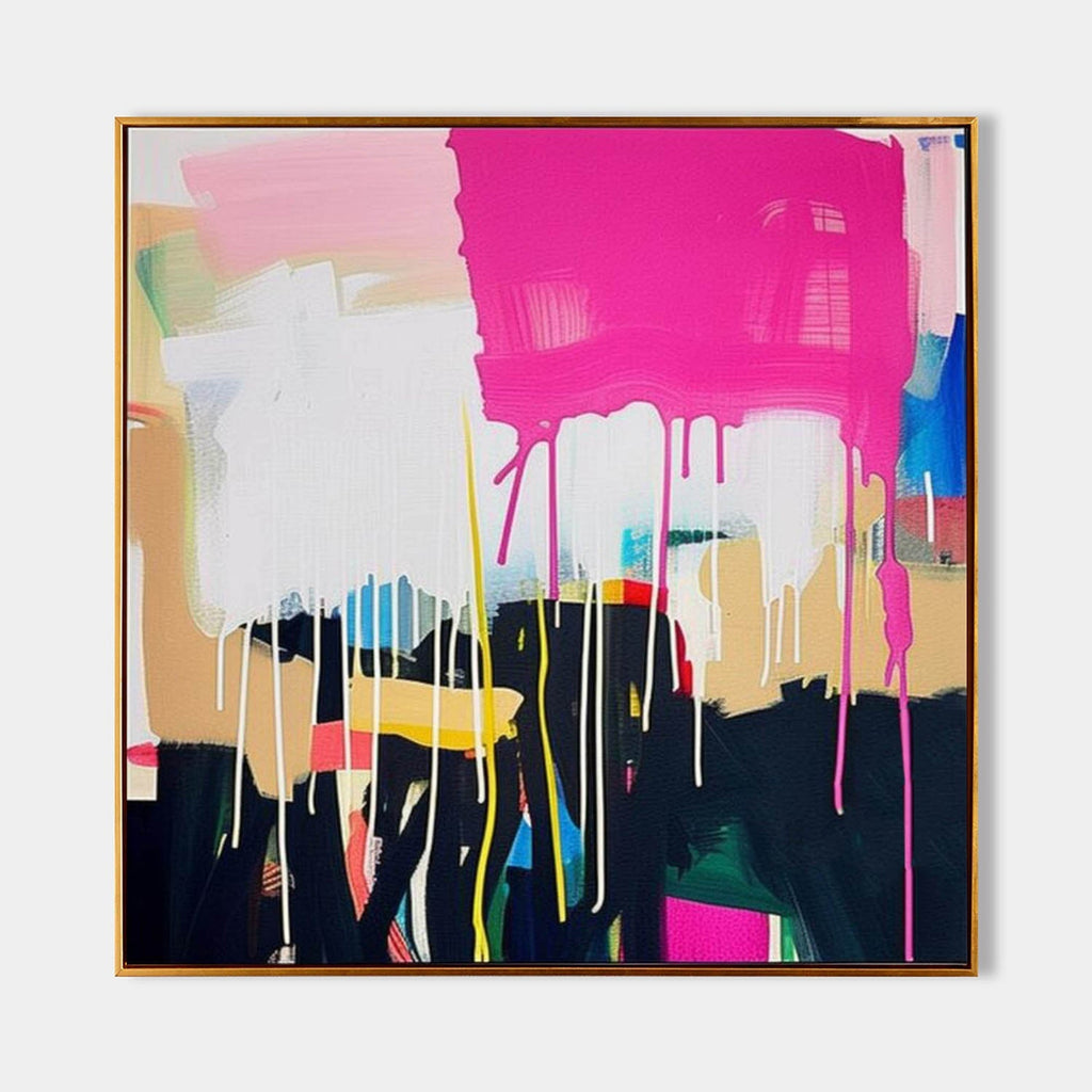 Vibrant Pink Drip Abstract Expressionist Painting