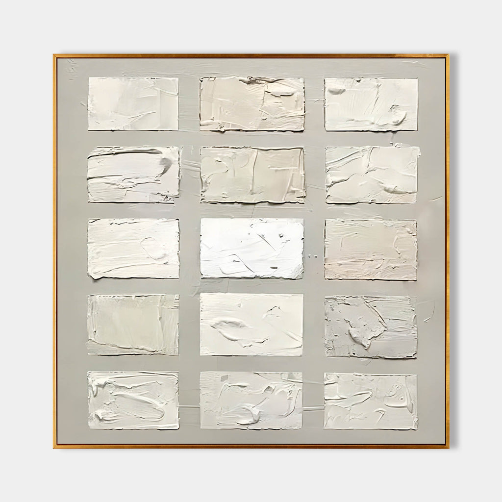 Wabi-Sabi Wall Art Neutral Tone Impasto Grid Oil Painting