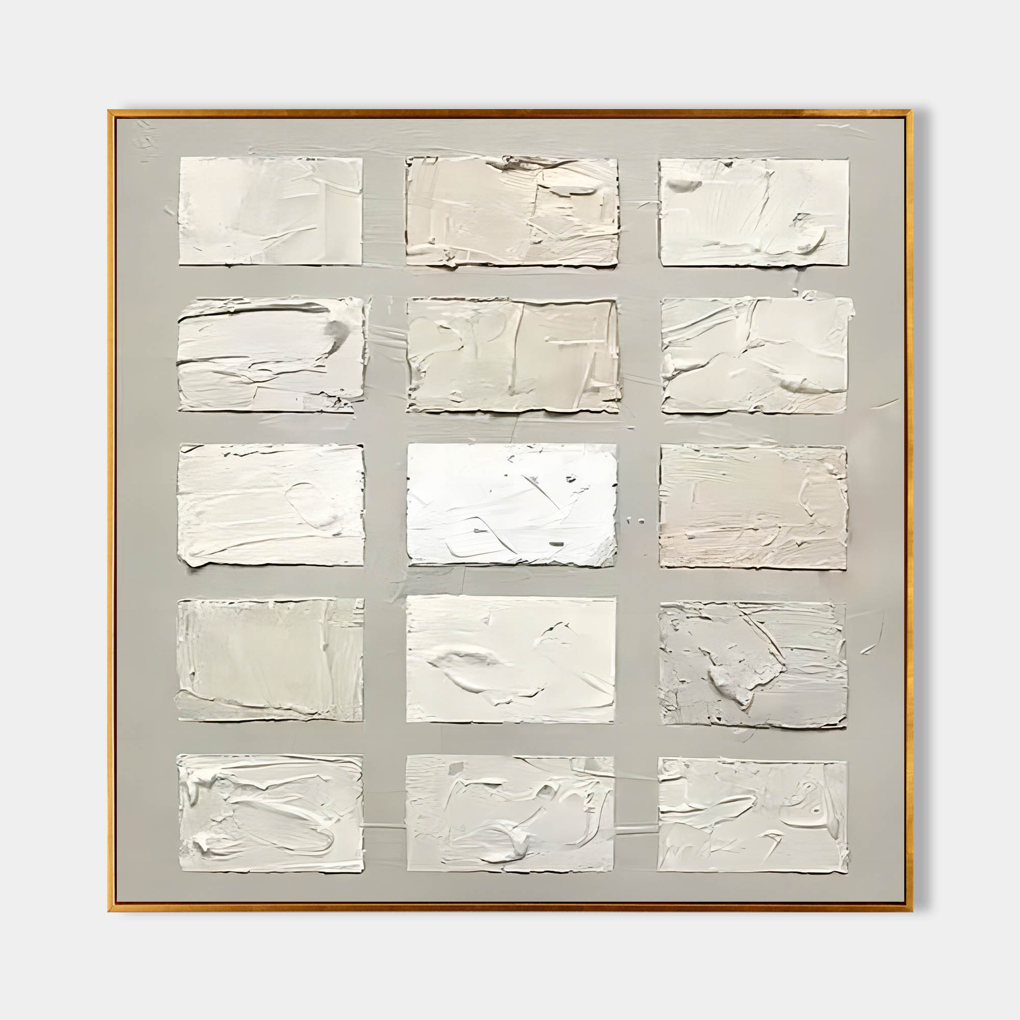 Wabi-Sabi Wall Art Neutral Tone Impasto Grid Oil Painting
