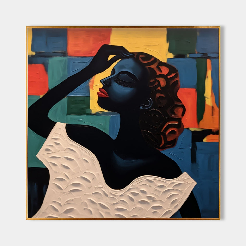 Vibrant Cubist Portrait of a Woman Painting