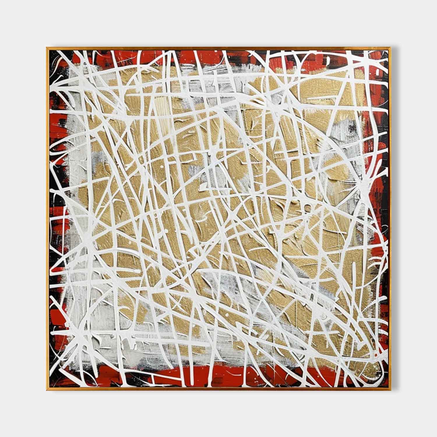 Tactile Red Gold Oil Painting White Web-Lines Luxe