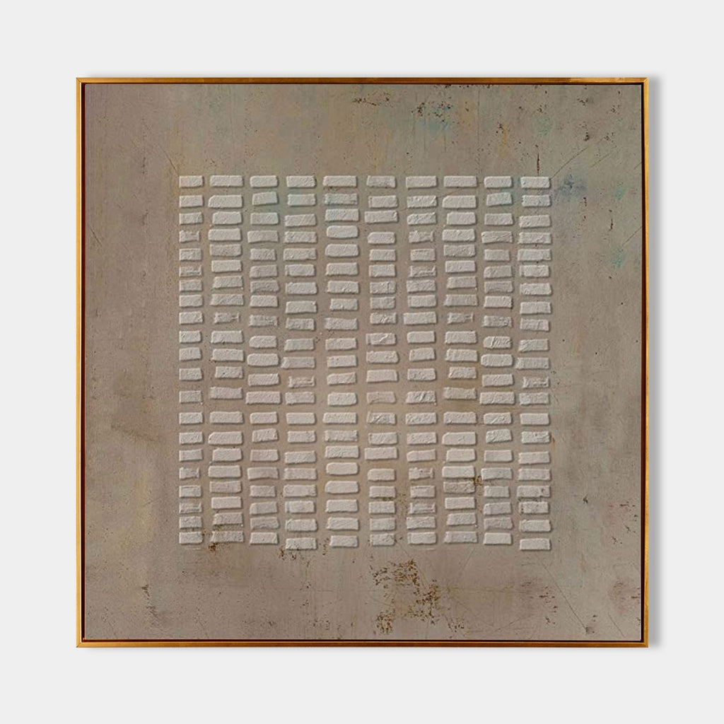 Minimalist 3D Textured Grid Painting Neutral Wall Art