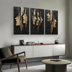 Black and Gold Abstract Faces Triptych Painting