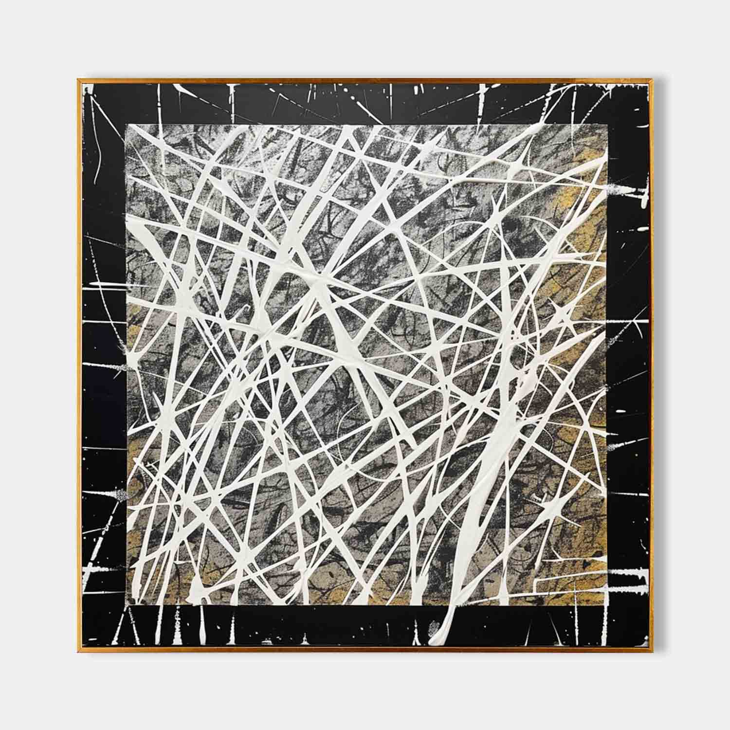 Tactile Black Gold Oil Painting White Web-Lines Textures