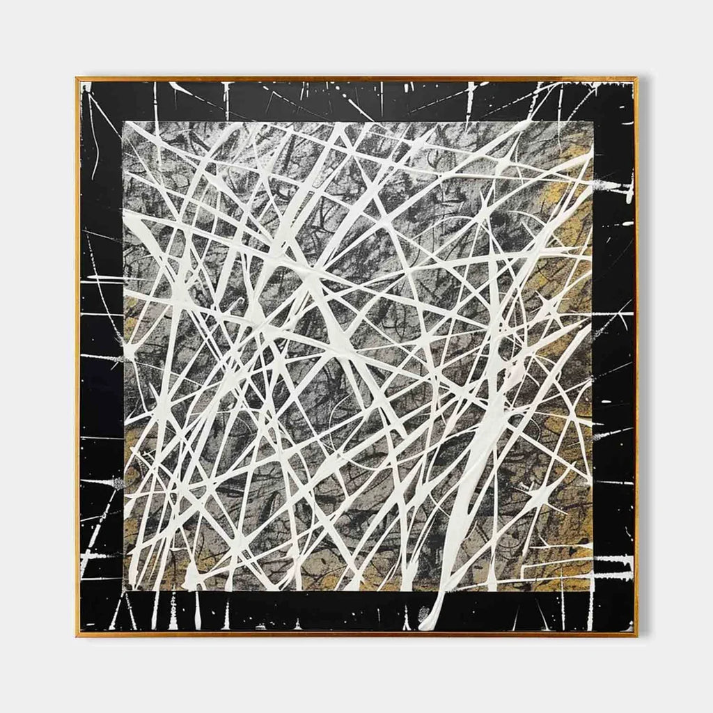 Tactile Black Gold Oil Painting White Web-Lines Textures
