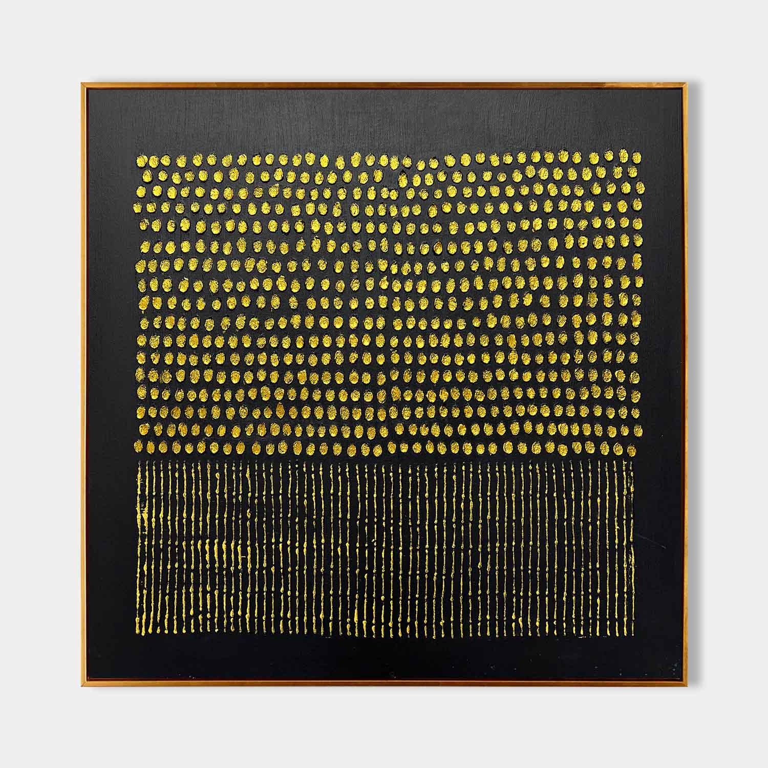 Tactile Gold Dot & Line Oil Painting Black Background