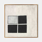 Wabi-Sabi Minimalist Black and White Grid Impasto Oil Painting