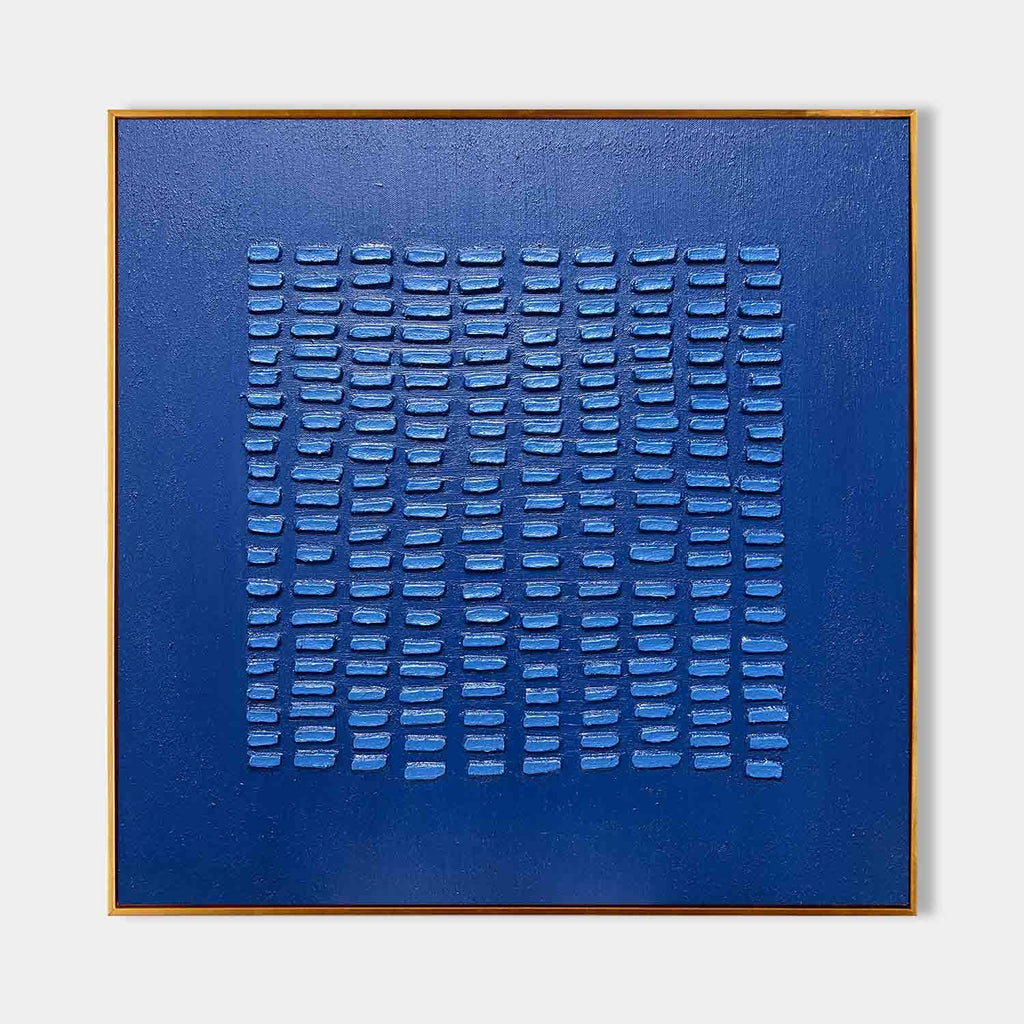 Cobalt Blue Textured Grid Painting