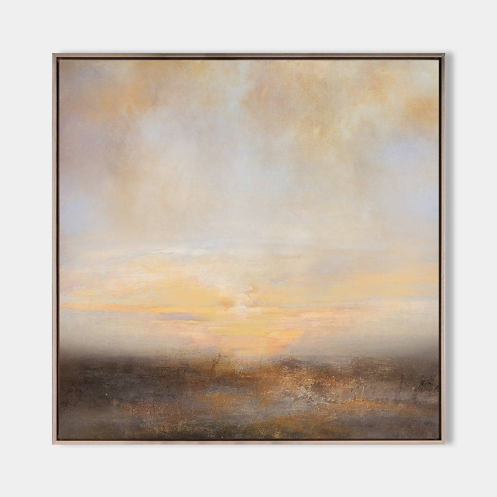 Neutral Beige Sunset Landscape Oil Painting