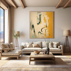 Mustard Yellow & Teal Abstract Oil Painting