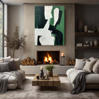 Bold Geometric Oil Painting Textured Dark Green