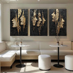 Black and Gold Abstract Faces Triptych Painting