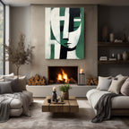 Stylized Geometric Oil Painting Textured Green Black White