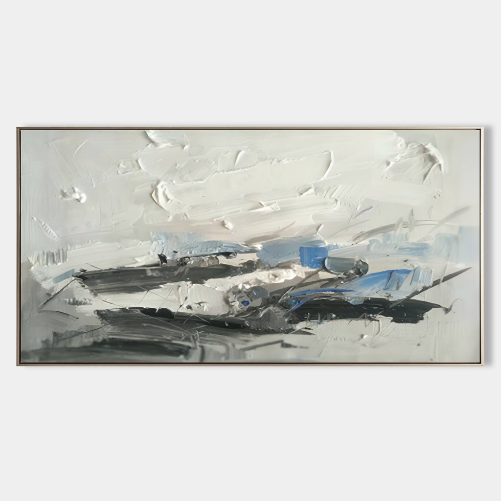 Plaster Art Texture White Blue Gray Impasto Abstract Landscape Painting