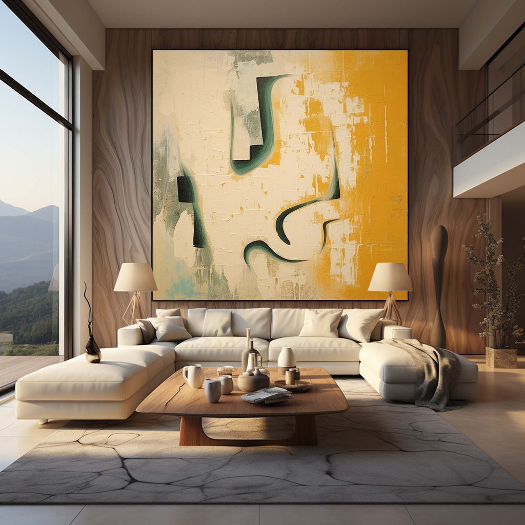 Mustard Yellow & Teal Abstract Oil Painting