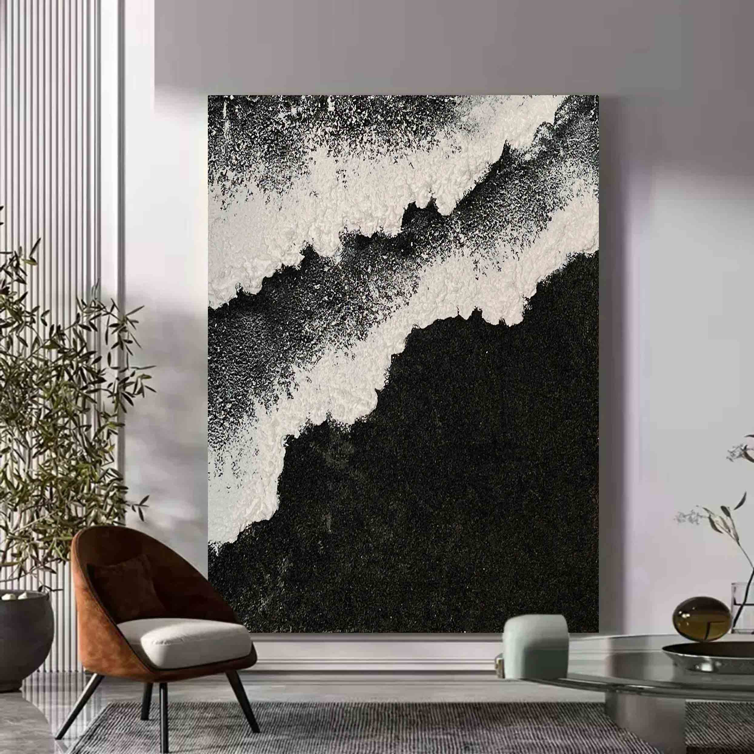 Black And White Wave Textured Wall Art