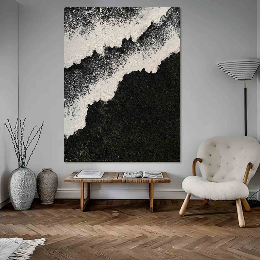 Black And White Wave Textured Wall Art