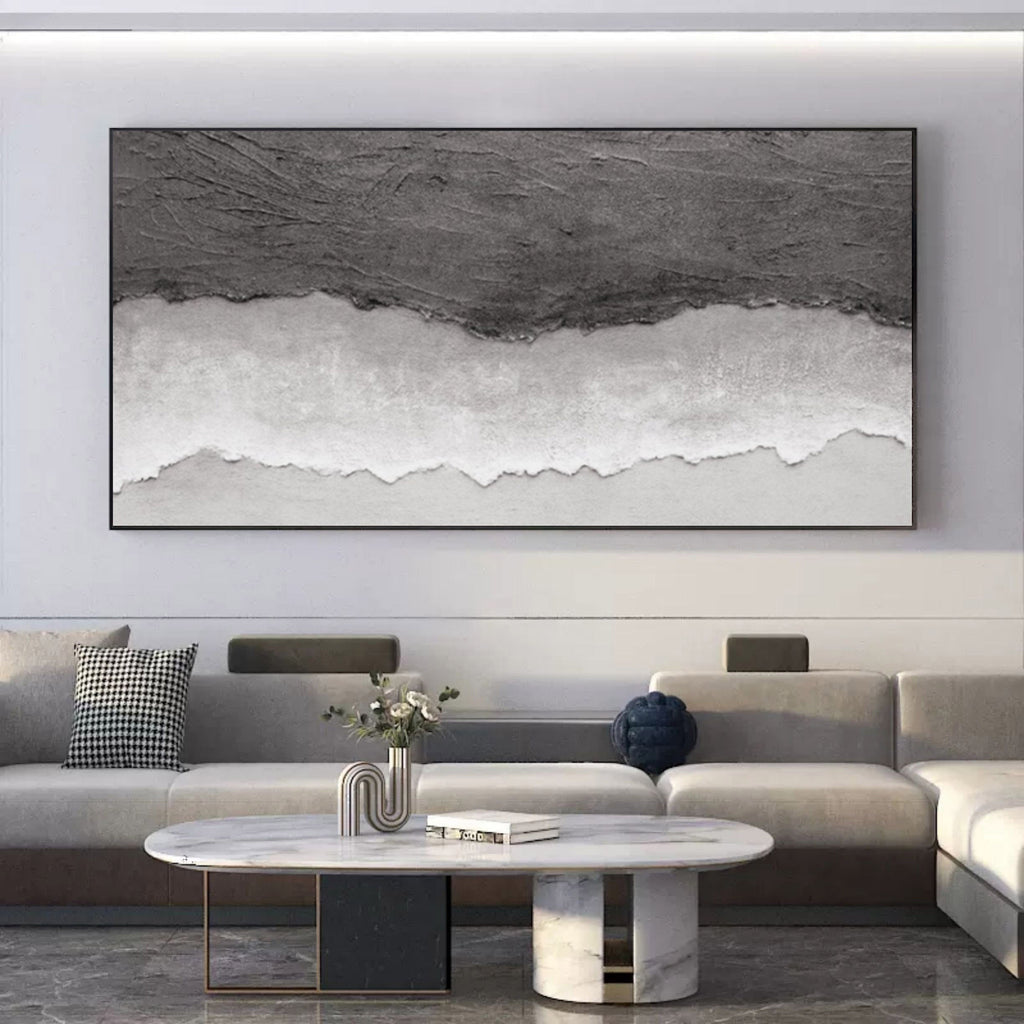 Monochrome Coastal Horizon Bas-Relief Painting