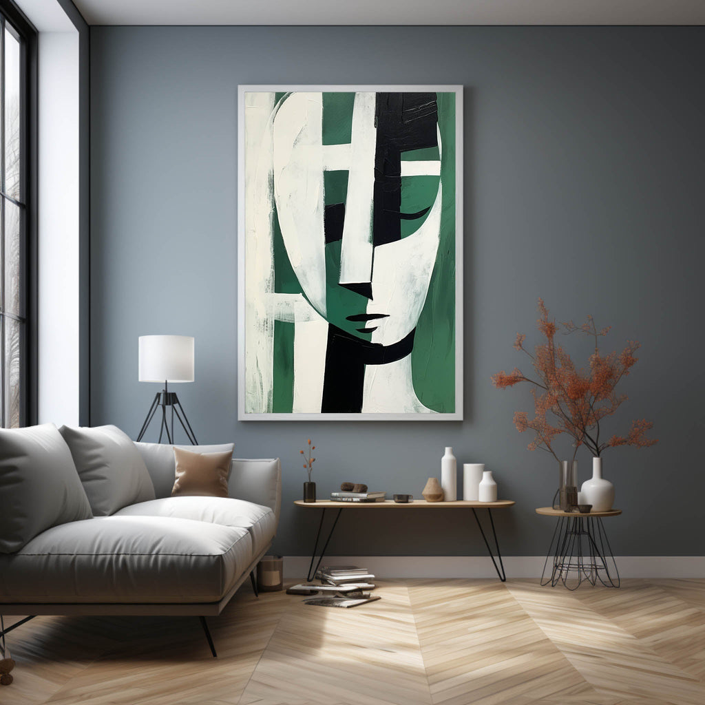 Stylized Geometric Oil Painting Textured Green Black White