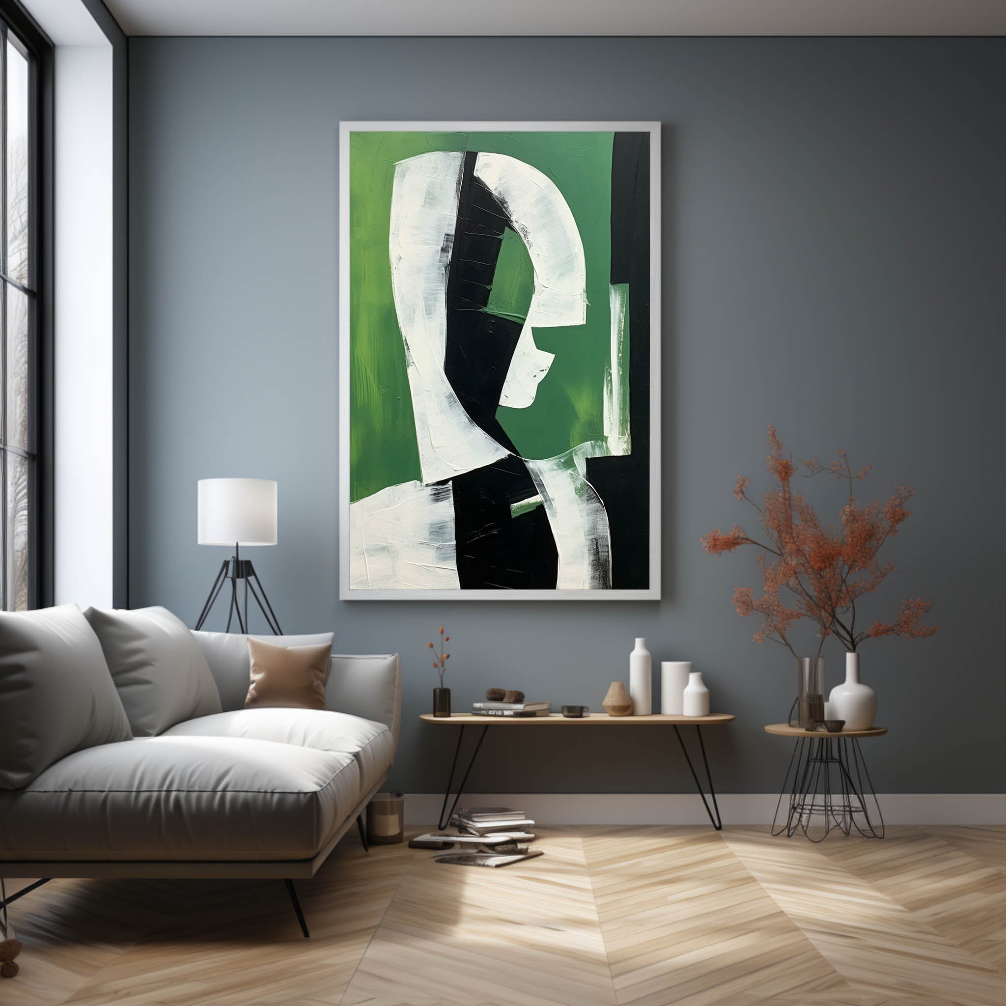 Dark Green Minimalist Figure Wall Art Luxury Decor