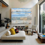 Layered Coastal Wood Panel Art Soft Blue & Neutral