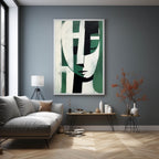 Stylized Geometric Oil Painting Textured Green Black White