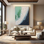 Ocean Wave Green Black Abstract Oil Painting