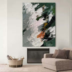 Colorful Dark Green Impasto Abstract Painting