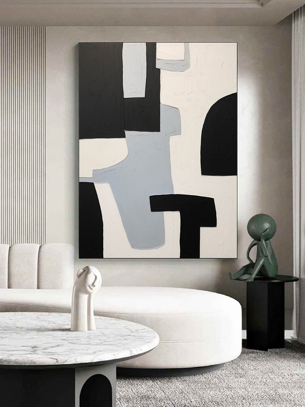 Minimalist White Grey Geometric Oil Painting