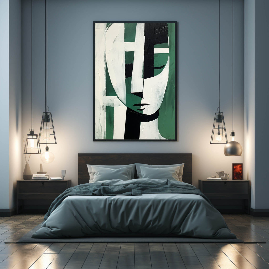 Stylized Geometric Oil Painting Textured Green Black White