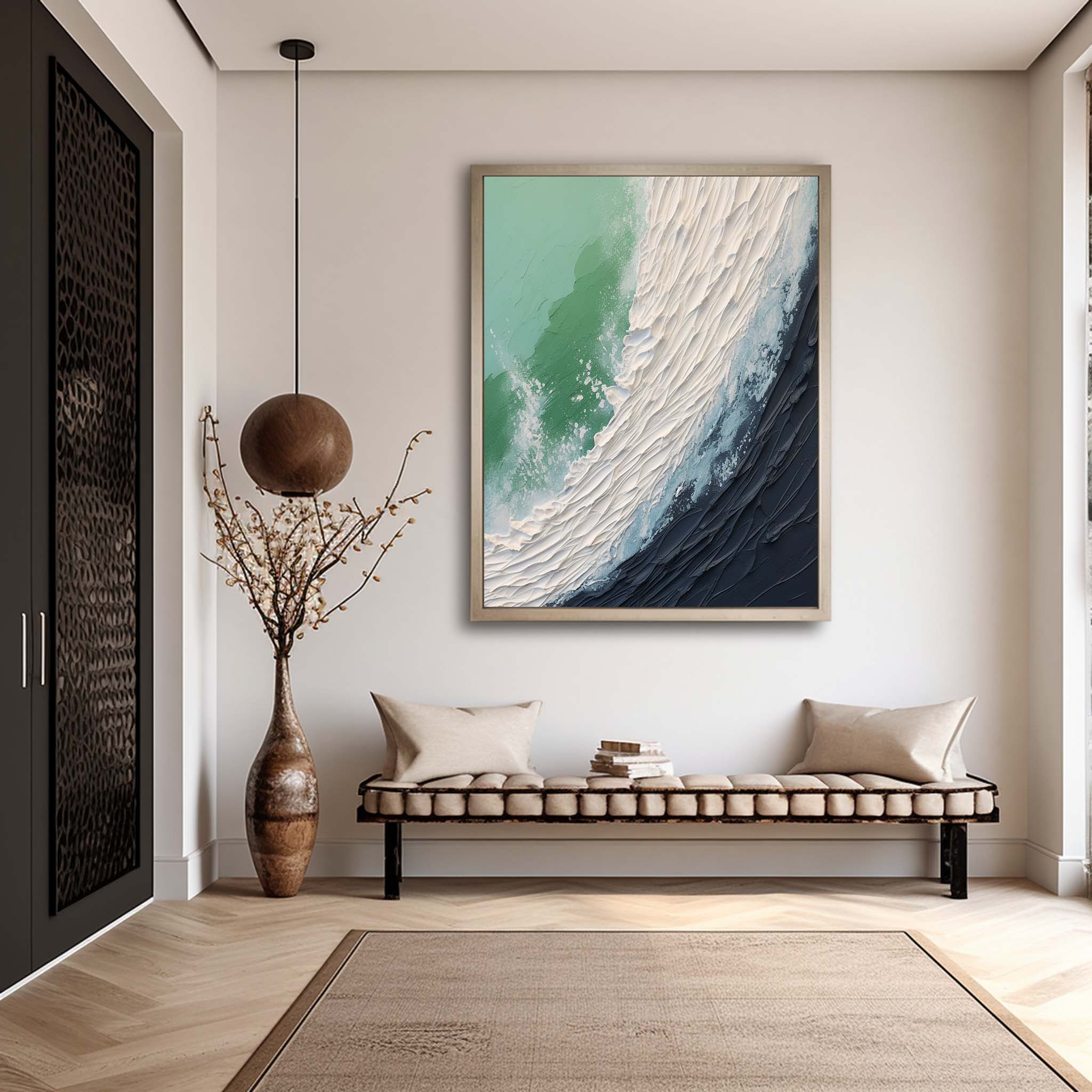 Ocean Wave Green Black Abstract Oil Painting