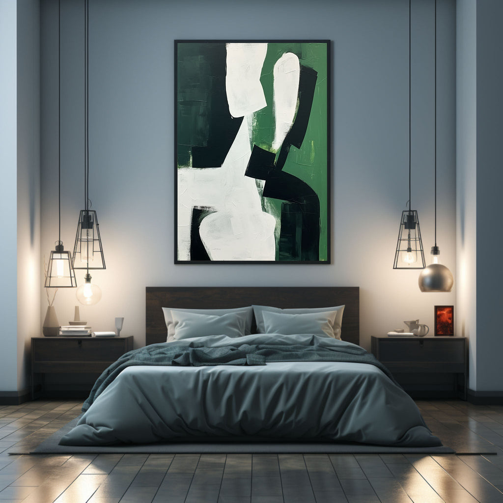 Bold Geometric Oil Painting Textured Dark Green