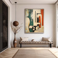 Geometric Abstract Green Orange Oil Painting