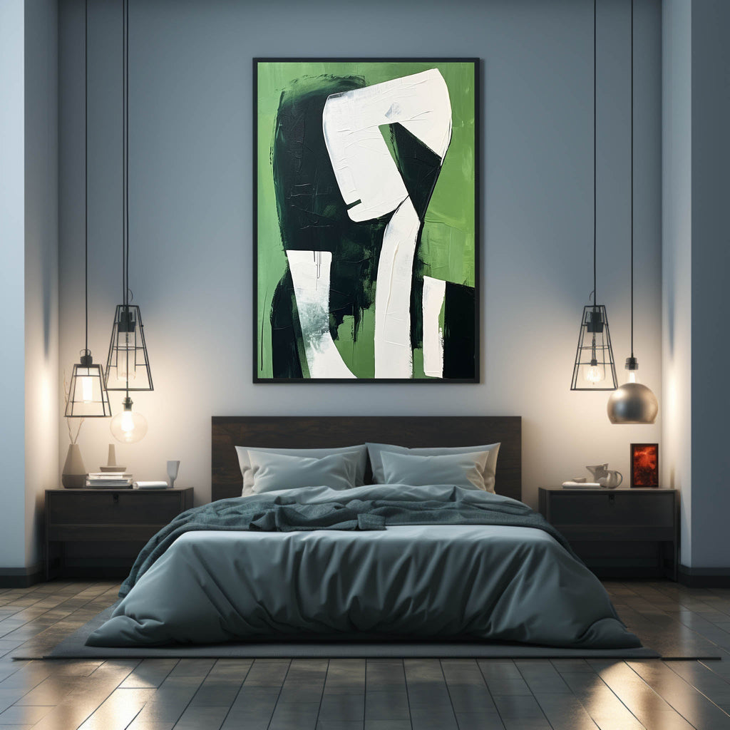Dark Green Black White Abstract Figure Wall Art