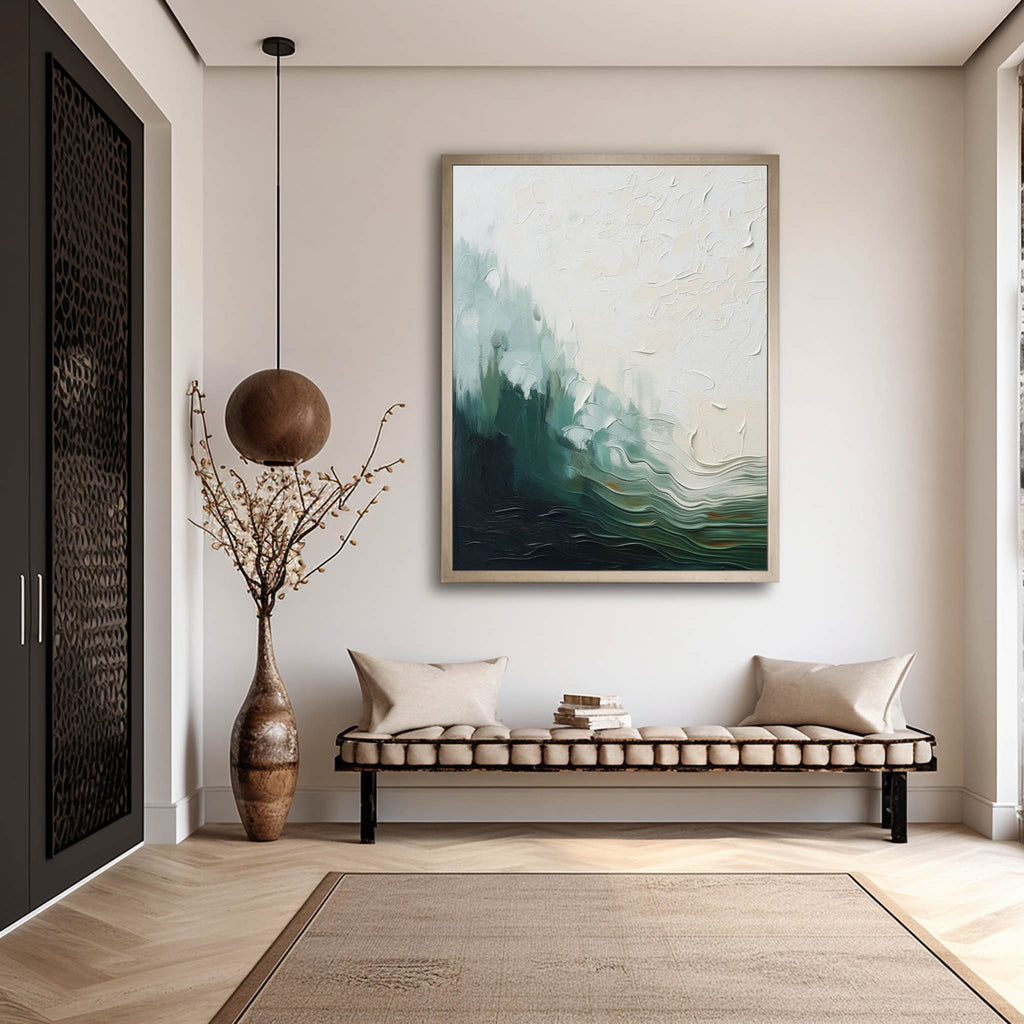 Emerald Ocean Wave Impasto Painting