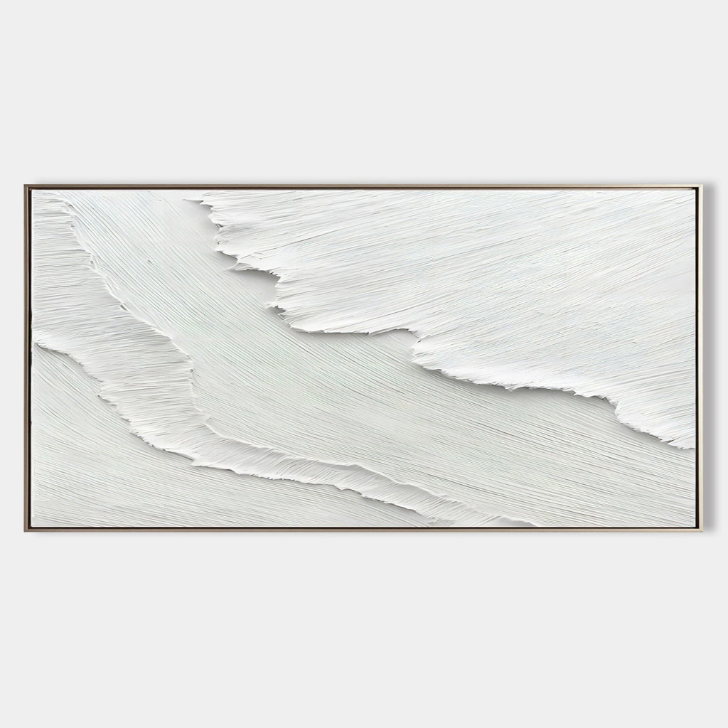 Minimalist 3D Textured White Wall Art Ocean Waves Painting