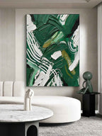 Colorful Dark Green And White Impasto Painting