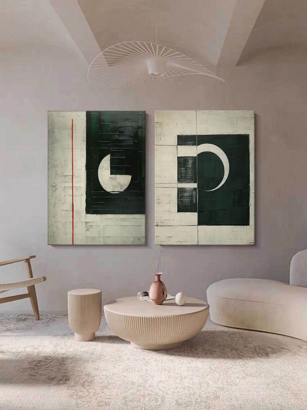 Tactile Two-Piece Geometric Oil Painting Black White