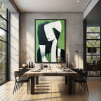 Dark Green Black White Abstract Figure Wall Art