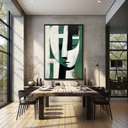 Stylized Geometric Oil Painting Textured Green Black White