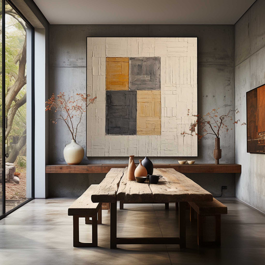 Wabi-Sabi Wall Art Textured Geometric Block