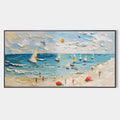 Tactile Coastal Beach Oil Painting Sailboats Bright