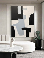 Minimalist White Grey Geometric Oil Painting