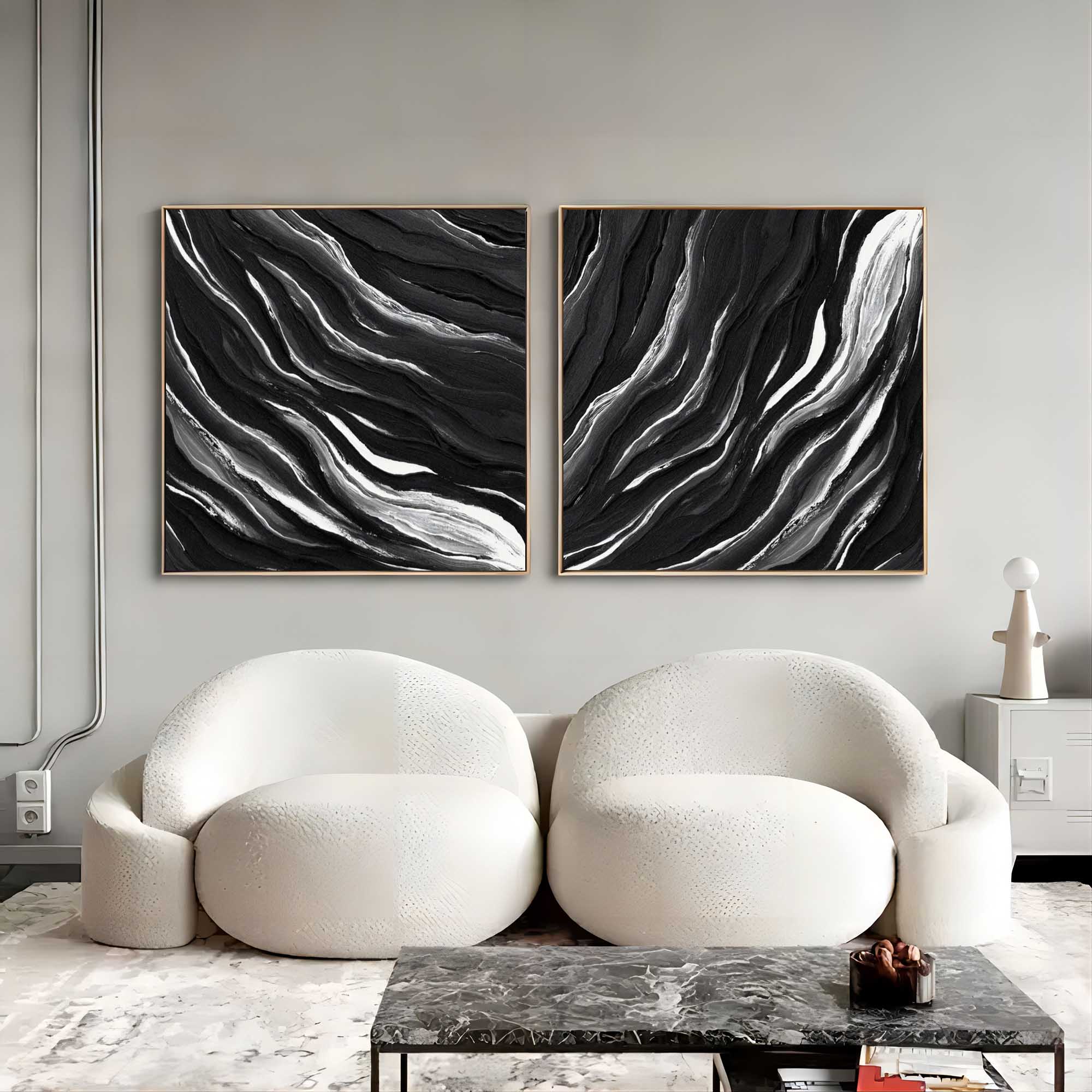 Wall Art Abstract Motion Deep Black Artistic Linen