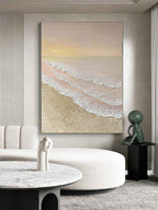 3D Textured Coastal Sunset Painting Minimalist Neutral Tone