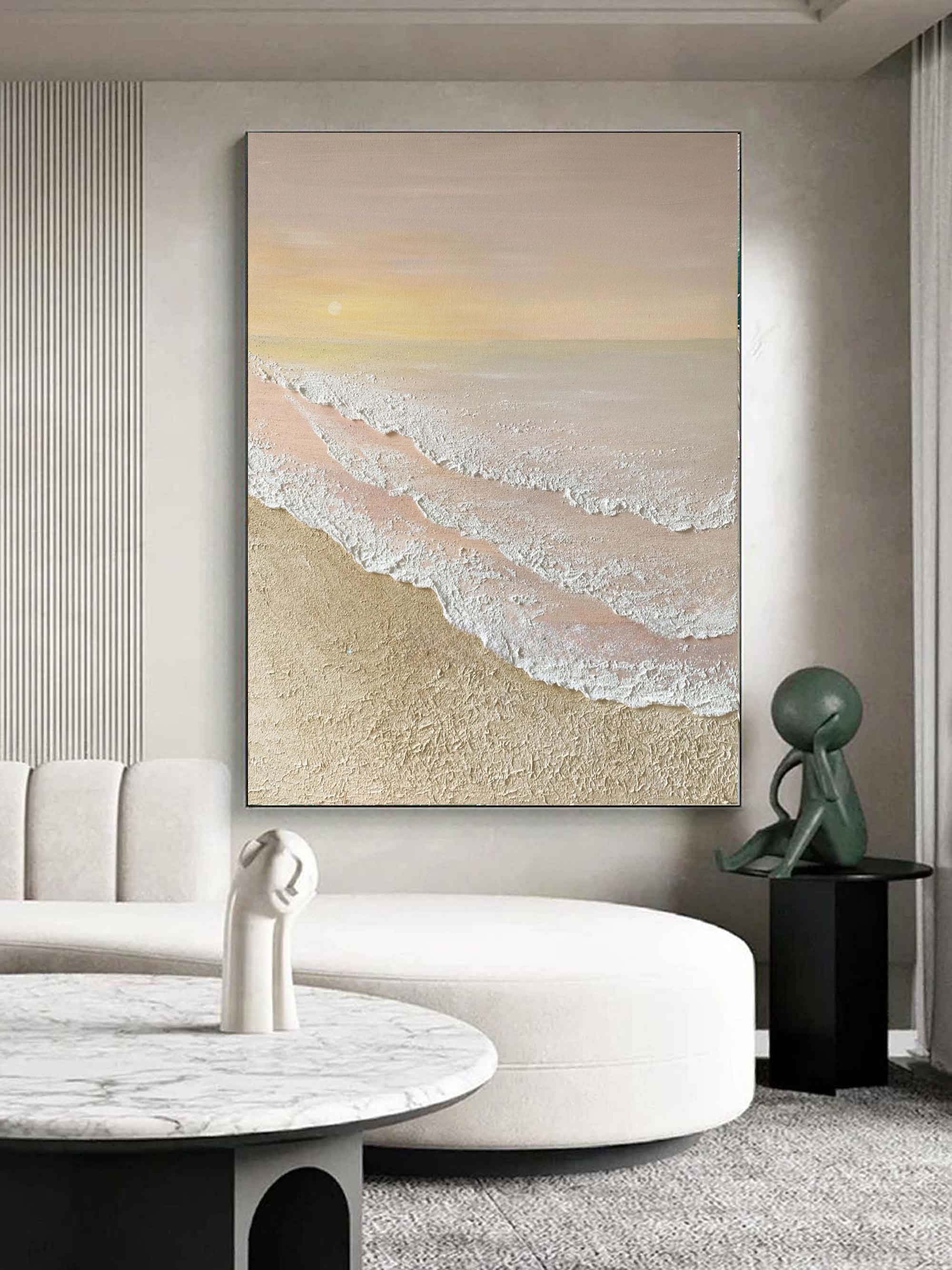 3D Textured Coastal Sunset Painting Minimalist Neutral Tone