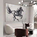 Monochrome Running Horse Oil Painting