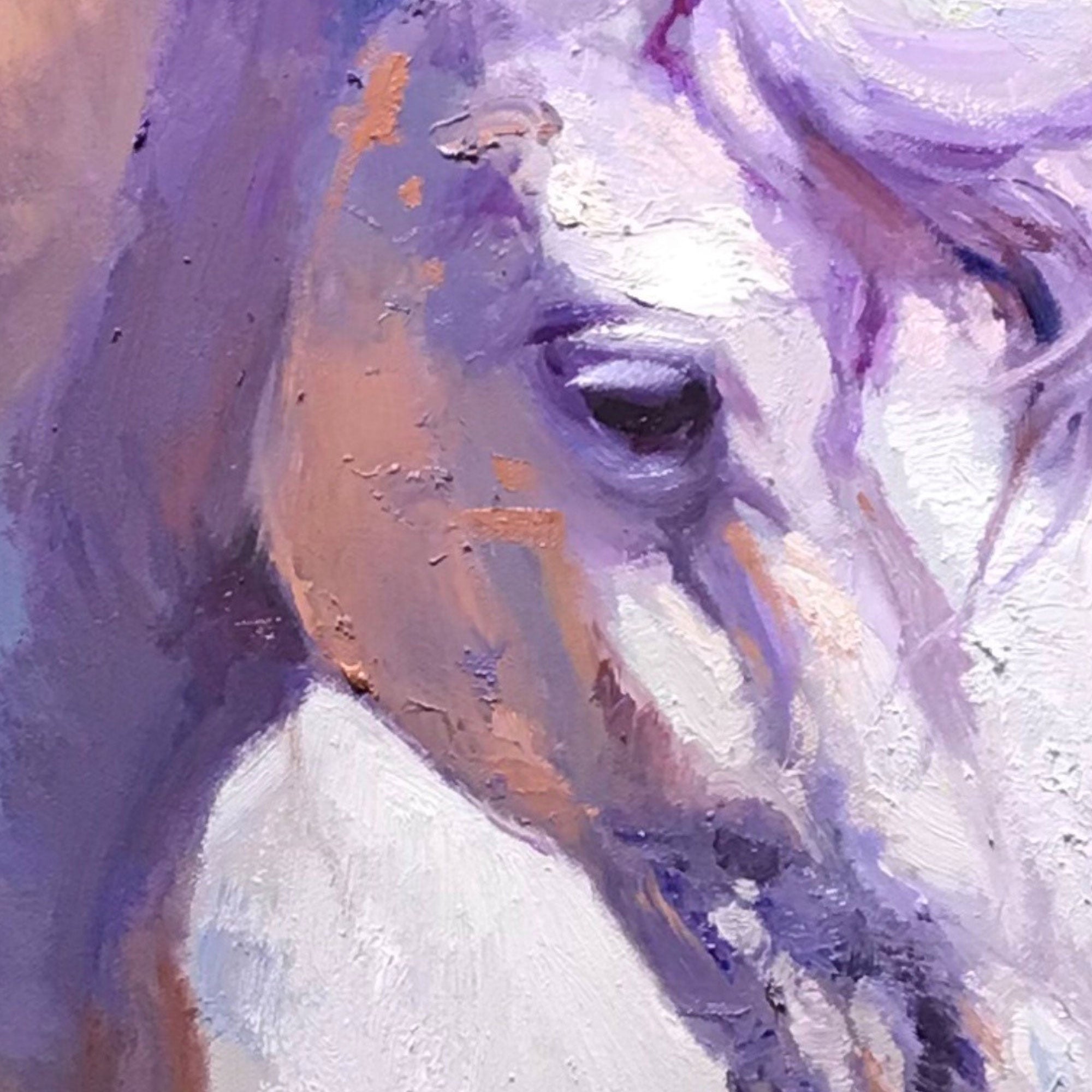 Lavender Mane White Horse Oil Painting